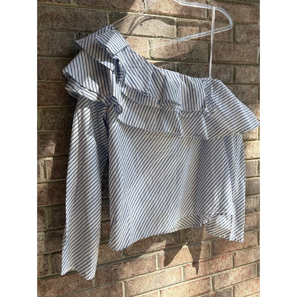GAP Women Striped‎ One Shoulder Ruffle Blouse Shirt Top Size S